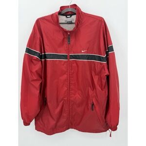 Nike Vintage Jacket Jersey Lined Red Windbreaker Zip Black Stripe‎ Size X-Large